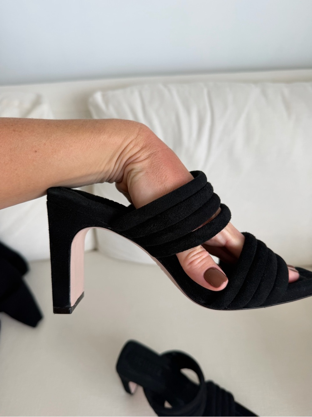 SCHUTZ Black Suede Strappy Block Heel Sandals